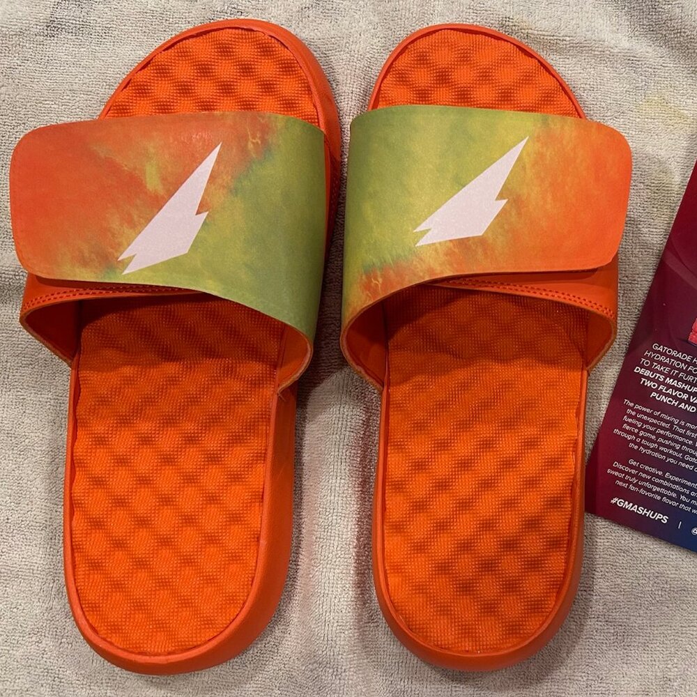 ISLIDES SANDLES GATORADE MASHUPS ORANGE & GREEN; SZ 12